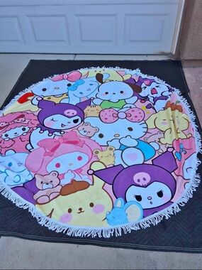 Sanrio Round Character Collage Towel - Pink Purple Blue Yellow